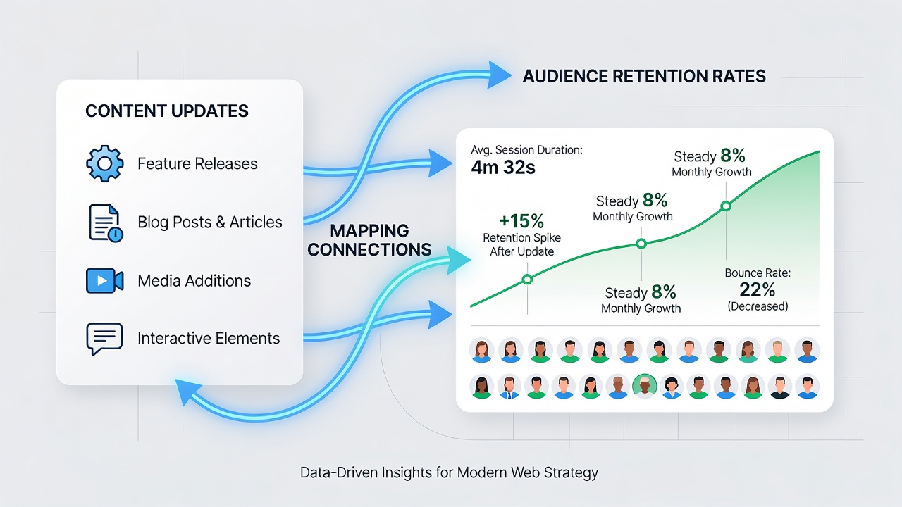 Chart displaying retention rate trends following scheduled content updates on representative modern websites